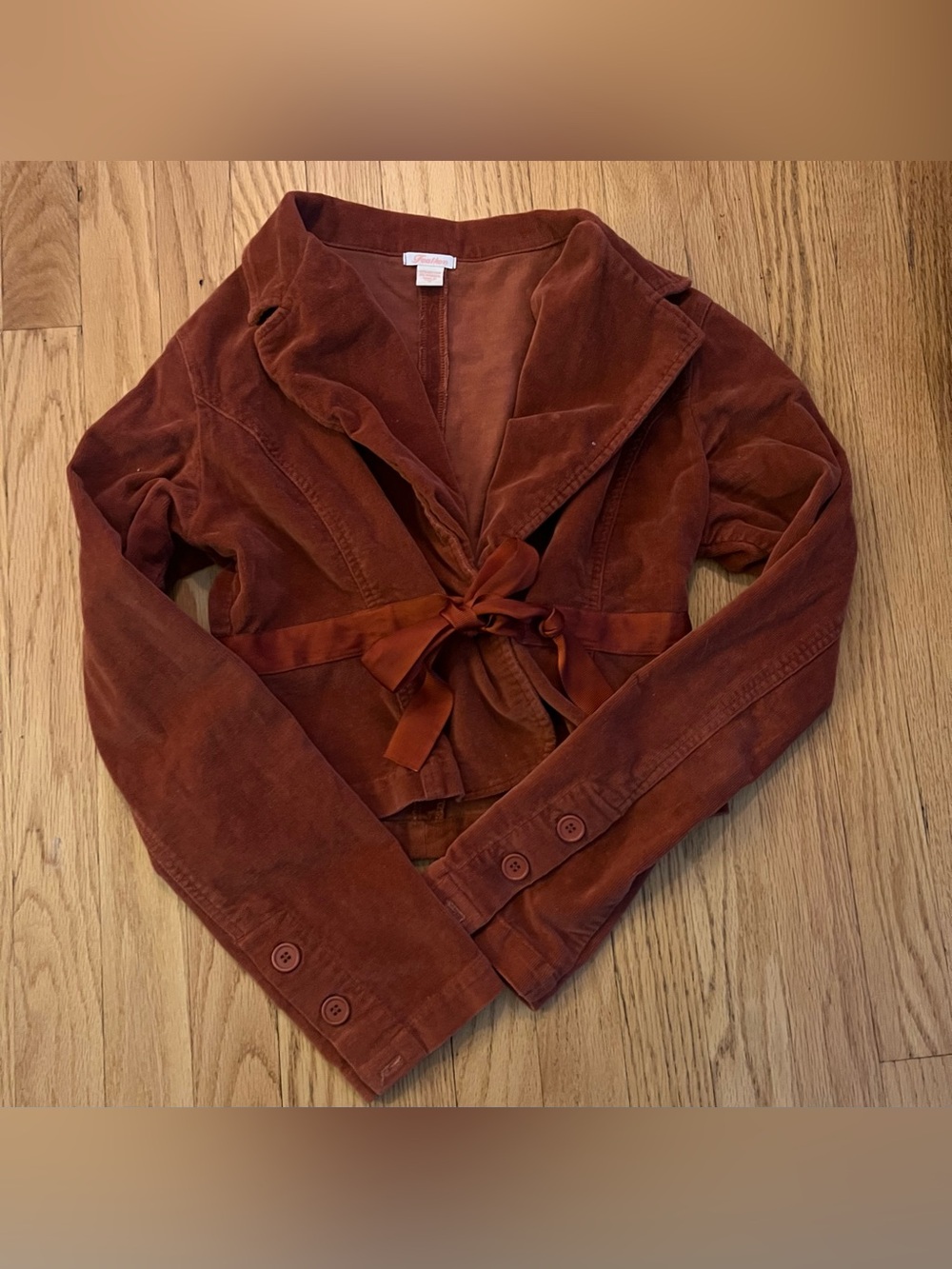 Rust Corduroy Tie-Waist Cropped Blazer Jacket - Women